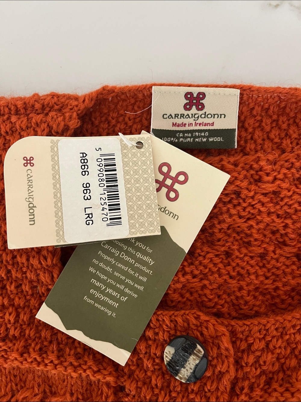 Carraig Donn NEW 100% Wool Cable knit Cardigan in Orange size Large NWT - Picture 2 of 12